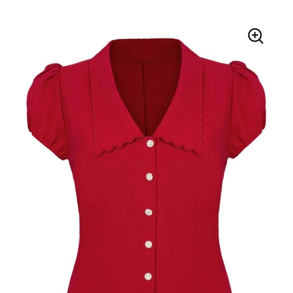 Hell Bunny Cherry Red Scalloped Blouse - Picture 2 of 6